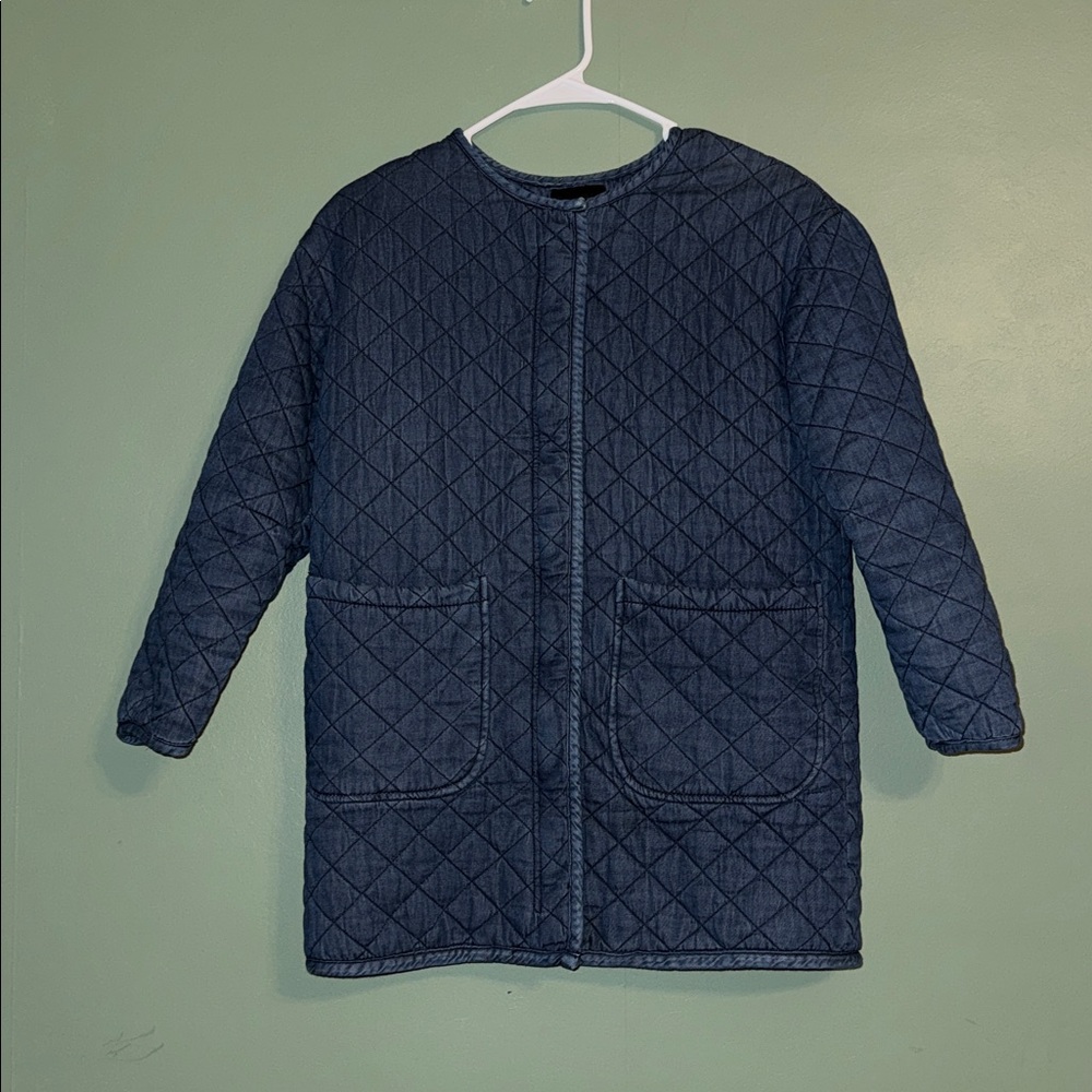 Forever 21 Navy Quilted Heavy Jacket with Deep Pockets Full Zip Small Sherpa